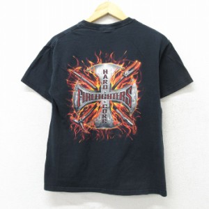 古着 半袖 ビンテージ Tシャツ メンズ 00年代 00s HARD CORE アイアンクロス クルーネック 黒 ブラック Mサイズ 中古 中古 古着