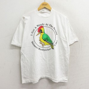 古着 半袖 ビンテージ Tシャツ メンズ 80年代 80s 鳥 ヤシの木 コットン クルーネック 白 ホワイト Lサイズ 中古 中古 古着