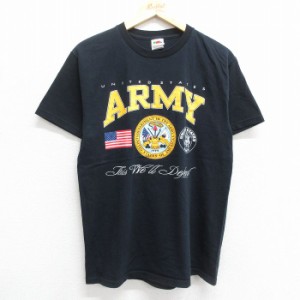 古着 半袖 ビンテージ Tシャツ メンズ 00年代 00s ミリタリー アーミー ARMY 星条旗 コットン クルーネック 黒 ブラック Mサイ 中古 古着