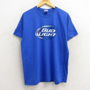古着 半袖 ビンテージ Tシャツ メンズ 00年代 00s バドライト ビール コットン クルーネック 青 ブルー XLサイズ 中古 中古 古着