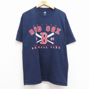 古着 半袖 ビンテージ Tシャツ メンズ 00年代 00s MLB ボストンレッドソックス コットン クルーネック 紺 ネイビー メジャーリ 中古 古着