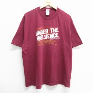 古着 半袖 ビンテージ Tシャツ メンズ 00年代 00s UNDER THE INFLUENCE 大きいサイズ コットン クルーネック エンジ XLサイズ  中古 古着