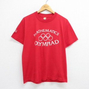 古着 半袖 ビンテージ Tシャツ メンズ 80年代 80s 数学 オリンピック クルーネック USA製 赤 レッド Lサイズ 中古 中古 古着