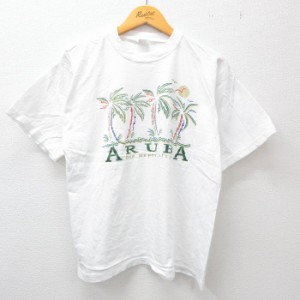 古着 半袖 ビンテージ Tシャツ メンズ 00年代 00s ヤシの木 アルバ ラメ コットン クルーネック 白 ホワイト XLサイズ 中古 中古 古着