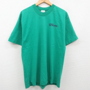 古着 ウィルソン 半袖 ビンテージ Tシャツ メンズ 90年代 90s ワンポイントロゴ コットン クルーネック USA製 緑 グリーン Lサ 中古 古着