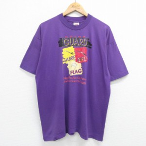 古着 半袖 ビンテージ Tシャツ メンズ 90年代 90s GUARD サーベル ライフル フラッグ クルーネック 紫 パープル XLサイズ 中古 中古 古着