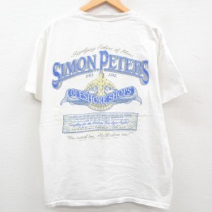 古着 半袖 ビンテージ Tシャツ メンズ 90年代 90s SIMON PETERS 魚 ラメ 大きいサイズ クルーネック 白 ホワイト XLサイズ 中 中古 古着