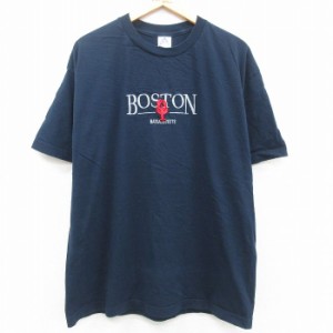 古着 半袖 ビンテージ Tシャツ メンズ 00年代 00s ボストン マサチューセッツ ロブスター 刺繍 大きいサイズ コットン クルー 中古 古着