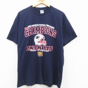 古着 半袖 ビンテージ Tシャツ メンズ 00年代 00s NFL ニューイングランドペイトリオッツ コットン クルーネック 紺 ネイビー  中古 古着