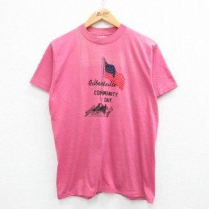 古着 ヘインズ Hanes 半袖 ビンテージ Tシャツ メンズ 80年代 80s 星条旗 クルーネック USA製 濃ピンク系 Mサイズ 中古 中古 古着