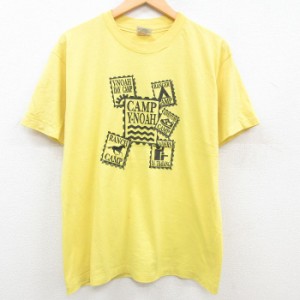 古着 ヘインズ Hanes 半袖 ビンテージ Tシャツ メンズ 90年代 90s 切手 クルーネック USA製 黄 イエロー Lサイズ 中古 中古 古着