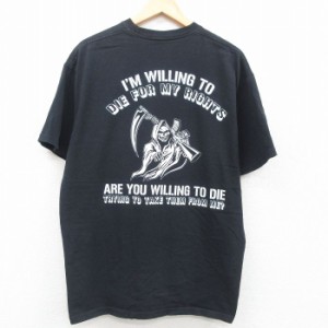 古着 半袖 ビンテージ Tシャツ メンズ 00年代 00s 死神 大きいサイズ コットン クルーネック USA製 黒 ブラック XLサイズ 中古 中古 古着