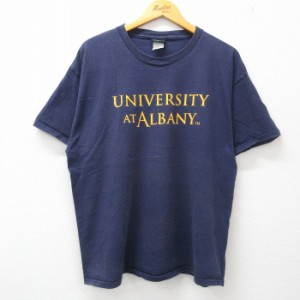 古着 半袖 ビンテージ Tシャツ メンズ 00年代 00s オールバニー大学 クルーネック 紺 ネイビー XLサイズ 中古 中古 古着