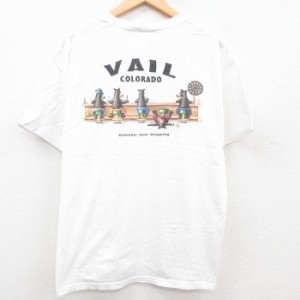 古着 半袖 ビンテージ Tシャツ メンズ 00年代 00s VAIL コロラド クマ ビール コットン クルーネック 白 ホワイト XLサイズ 中 中古 古着