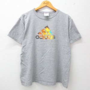 古着 アディダス adidas 半袖 ビンテージ Tシャツ メンズ 90年代 90s ビッグロゴ 女性 クルーネック USA製 グレー 霜降り XLサ 中古 古着