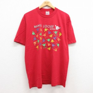 古着 半袖 ビンテージ Tシャツ メンズ 90年代 90s 手 ハンドサイン コットン クルーネック USA製 赤 レッド XLサイズ 中古 中古 古着