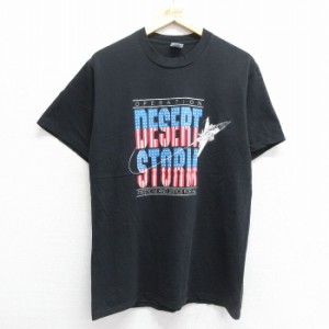 古着 半袖 ビンテージ Tシャツ メンズ 90年代 90s ミリタリー 湾岸戦争 コットン クルーネック USA製 黒 ブラック Lサイズ 中 中古 古着