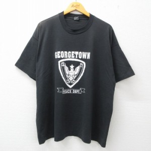 古着 半袖 ビンテージ Tシャツ メンズ 90年代 90s ジョージタウン ポリス 大きいサイズ クルーネック USA製 黒 ブラック XLサ 中古 古着