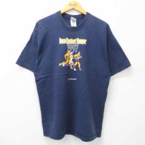 古着 半袖 ビンテージ Tシャツ メンズ 90年代 90s レース マラソン ボーイング コットン クルーネック 紺 ネイビー Lサイズ 中 中古 古着