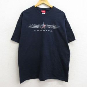 古着 半袖 ビンテージ Tシャツ メンズ 00年代 00s 星 アメリカ コットン クルーネック 黒 ブラック XLサイズ 中古 中古 古着