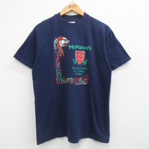 古着 ヘインズ Hanes 半袖 ビンテージ Tシャツ メンズ 80年代 80s Mc Mahons コットン クルーネック USA製 紺 ネイビー spe L 中古 古着