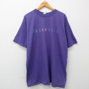 古着 半袖 ビンテージ Tシャツ メンズ 90年代 90s ナッシュビル 大きいサイズ ロング丈 コットン クルーネック USA製 紫 パー 中古 古着