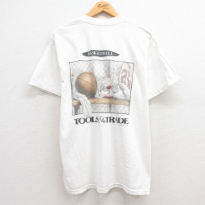 古着 半袖 ビンテージ Tシャツ メンズ 90年代 90s バスケットボール バッシュ コットン クルーネック 白 ホワイト Lサイズ 中 中古 古着