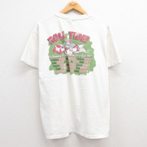 古着 ヘインズ Hanes 半袖 ビンテージ Tシャツ メンズ 90年代 90s ゾウ ROLL TIDE 胸ポケット付き コットン クルーネック 白  中古 古着