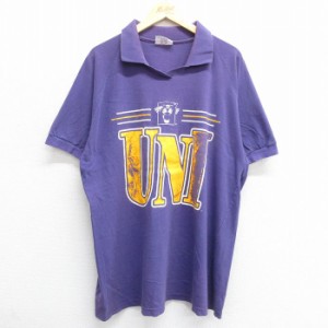 古着 半袖 ビンテージ Tシャツ メンズ 90年代 90s UNI ロング丈 ラグラン コットン 襟付き USA製 紫 パープル XLサイズ 中古 中古 古着