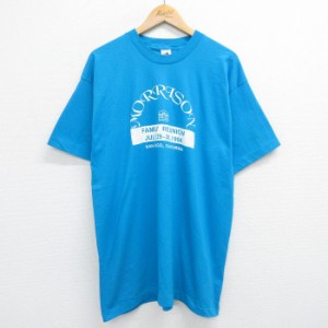 古着 半袖 ビンテージ Tシャツ メンズ 90年代 90s MORRISON ロング丈 コットン クルーネック USA製 水色 XLサイズ 中古 中古 古着