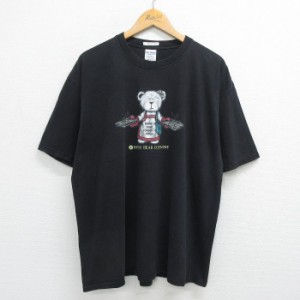 古着 半袖 ビンテージ Tシャツ メンズ 00年代 00s クマ テディーベア クッキー 大きいサイズ コットン クルーネック 黒 ブラッ 中古 古着