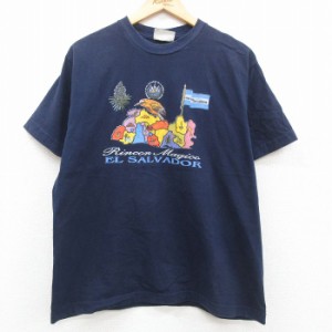 古着 ベーシックエディションズ 半袖 ビンテージ Tシャツ メンズ 00年代 00s エルサルバトル 鳥 クルーネック 紺 ネイビー Lサ 中古 古着