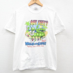 古着 ヘインズ Hanes 半袖 ビンテージ Tシャツ メンズ 00年代 00s ヤシの木 イモムシ 企業広告 コットン クルーネック 白 ホワ 中古 古着