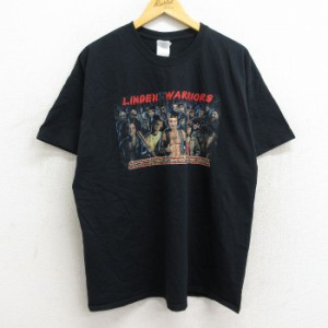 古着 半袖 ビンテージ Tシャツ メンズ 00年代 00s LINDEN WARRIORS コットン クルーネック 黒 ブラック XLサイズ 中古 中古 古着