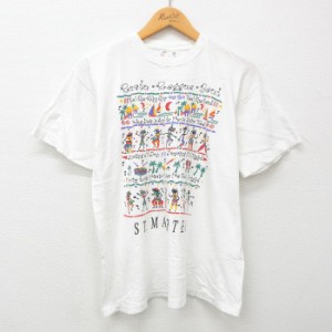 古着 半袖 ビンテージ Tシャツ メンズ 90年代 90s ラスタ レゲエ シントマールテン コットン クルーネック 白 ホワイト Lサイ 中古 古着