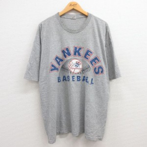 古着 半袖 ビンテージ Tシャツ メンズ 90年代 90s MLB ニューヨークヤンキース 大きいサイズ クルーネック グレー 霜降り メジ 中古 古着