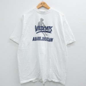 古着 半袖 ビンテージ Tシャツ メンズ 90年代 90s バスケットボール ワイルドキャッツ コットン クルーネック USA製 白 ホワイ 中古 古着