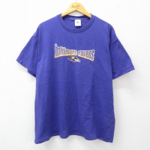 古着 半袖 ビンテージ Tシャツ メンズ 00年代 00s NFL ボルティモアレイブンズ 刺繍 大きいサイズ コットン クルーネック 紫  中古 古着