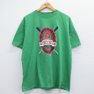 古着 半袖 ビンテージ Tシャツ メンズ 00年代 00s MLB ボストンレッドソックス コットン クルーネック 緑 グリーン メジャーリ 中古 古着