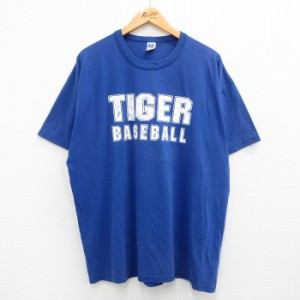 古着 ラッセル 半袖 ビンテージ Tシャツ メンズ 90年代 90s タイガー 野球 大きいサイズ クルーネック USA製 青 ブルー XLサイ 中古 古着