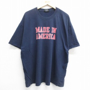 古着 半袖 ビンテージ Tシャツ メンズ 00年代 00s MADE IN AMERICA 大きいサイズ コットン クルーネック 紺 ネイビー XLサイズ 中古 古着