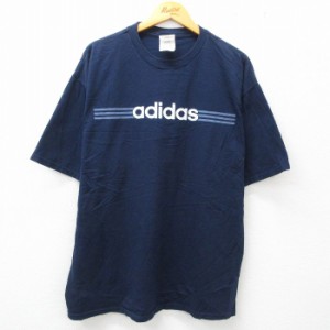 古着 アディダス adidas 半袖 ビンテージ Tシャツ メンズ 00年代 00s ビッグロゴ 大きいサイズ コットン クルーネック 紺 ネイ 中古 古着