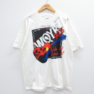 古着 半袖 ビンテージ Tシャツ メンズ 00年代 00s ギター WQYK サイン入り コットン クルーネック 白 ホワイト XLサイズ 中古 中古 古着