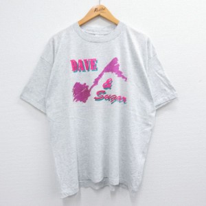 古着 半袖 ビンテージ Tシャツ メンズ 90年代 90s DAVE&Sugar 音符 大きいサイズ クルーネック USA製 薄グレー 霜降り XLサイ 中古 古着