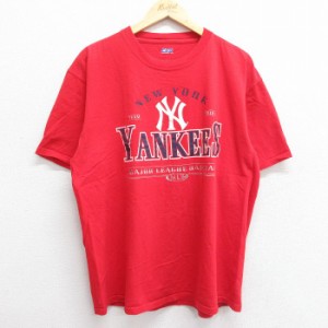 古着 半袖 ビンテージ Tシャツ メンズ 00年代 00s MLB ニューヨークヤンキース 大きいサイズ コットン クルーネック 赤 レッド 中古 古着