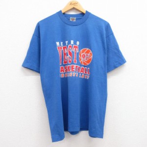 古着 半袖 ビンテージ Tシャツ メンズ 90年代 90s バスケットボール クルーネック 青 ブルー XLサイズ 中古 中古 古着