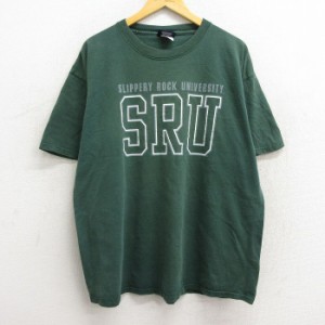 古着 ジャンスポーツ 半袖 ビンテージ Tシャツ メンズ 00年代 00s スリッパリーロック 大学 大きいサイズ クルーネック 濃緑  中古 古着