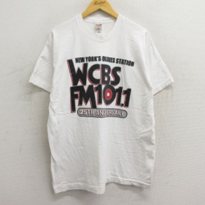 古着 半袖 ビンテージ Tシャツ メンズ 90年代 90s WCBS FM101 ラジオ コットン クルーネック USA製 白 ホワイト XLサイズ 中古 中古 古着