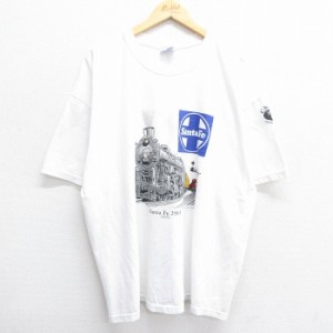 古着 ヘインズ Hanes 半袖 ビンテージ Tシャツ メンズ 90年代 90s サンタフェ 汽車 大きいサイズ クルーネック 白 ホワイト XL 中古 古着