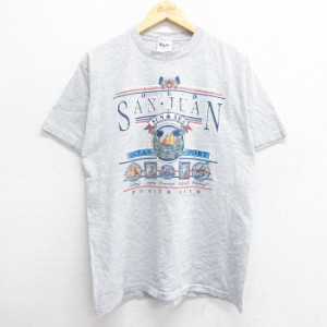 古着 半袖 ビンテージ Tシャツ メンズ 90年代 90s プエルトリコ ヨット ヤシの木 コットン クルーネック USA製 薄グレー ボー 中古 古着